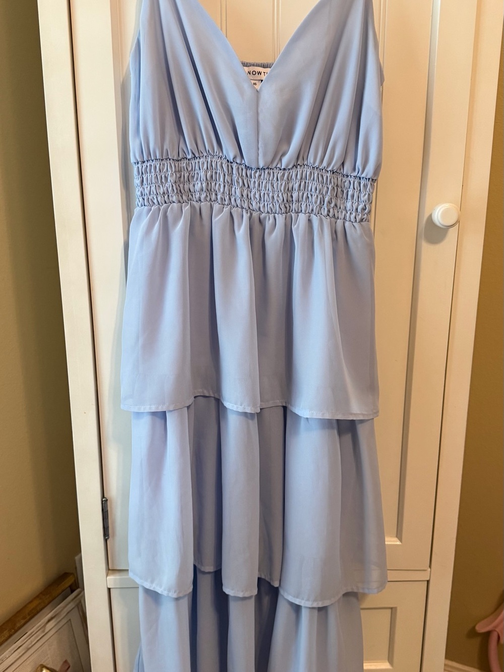 And Now This XS Light Blue Smocked Tiered Maxi Dress Boho Vacation
